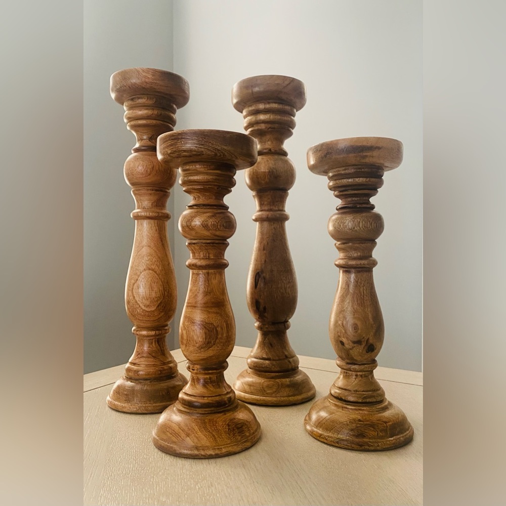 New wooden candle sticks set of 4